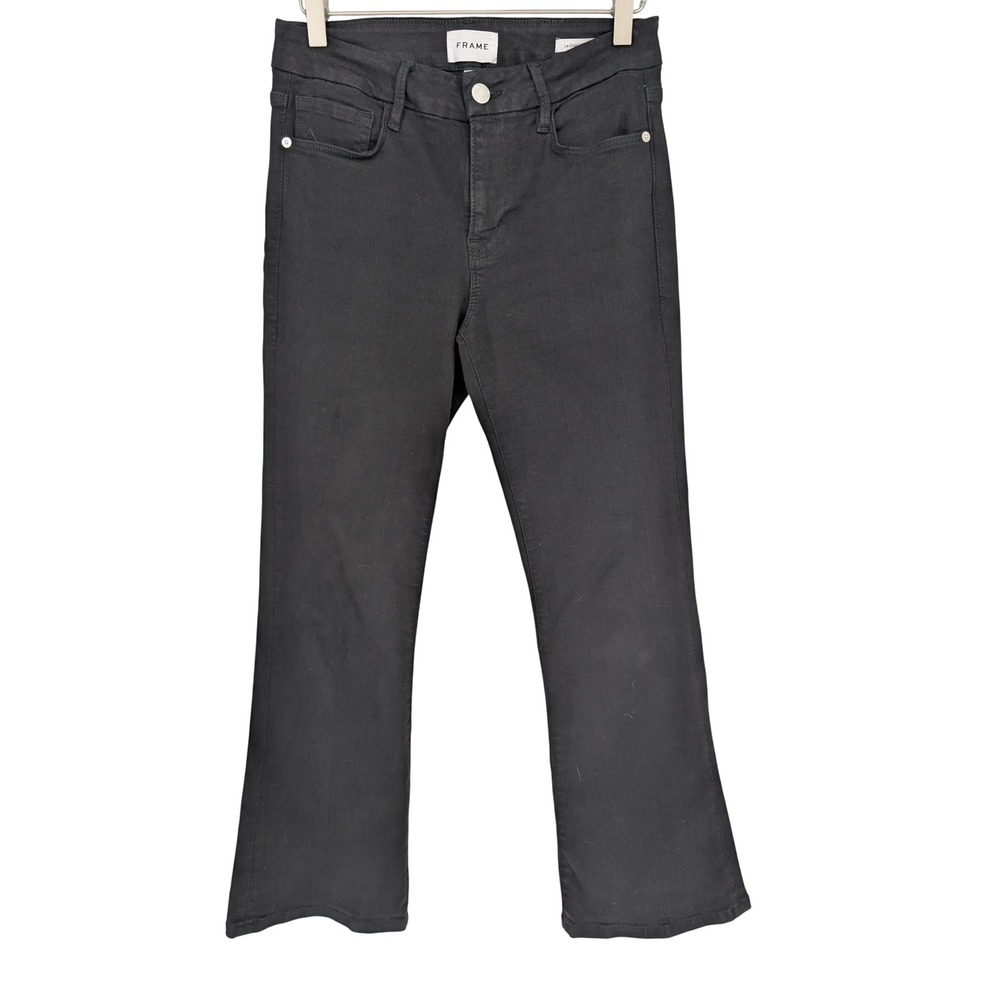 Frame Le Crop Mini Boot Jeans Womens 27 Film Noir Black Mid Rise Stretch Denim